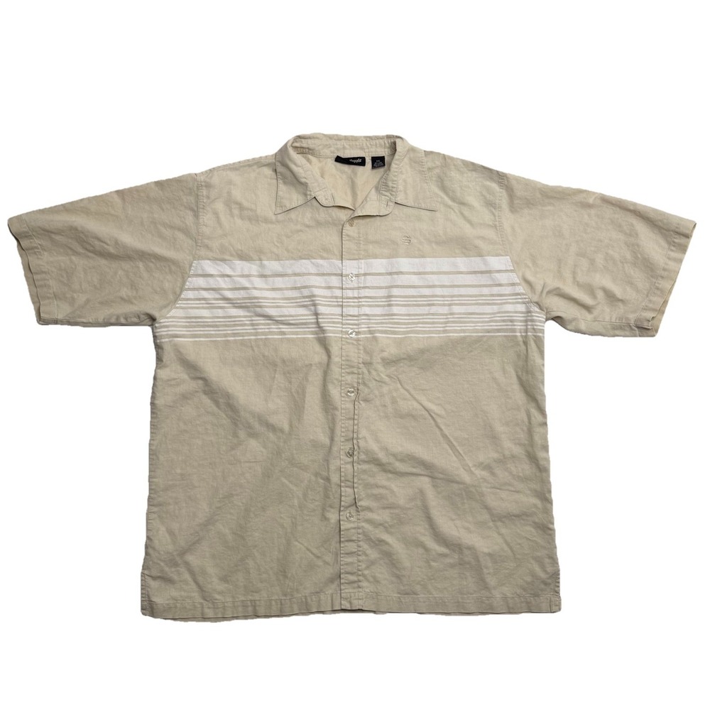 SouthPole Shirt Mens 2XL Cream Signature Series Short Sleeve‎ Button Down Linen